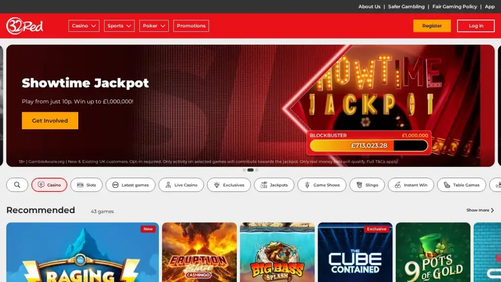 32Red Casino Review 2026 official casino website screenshot