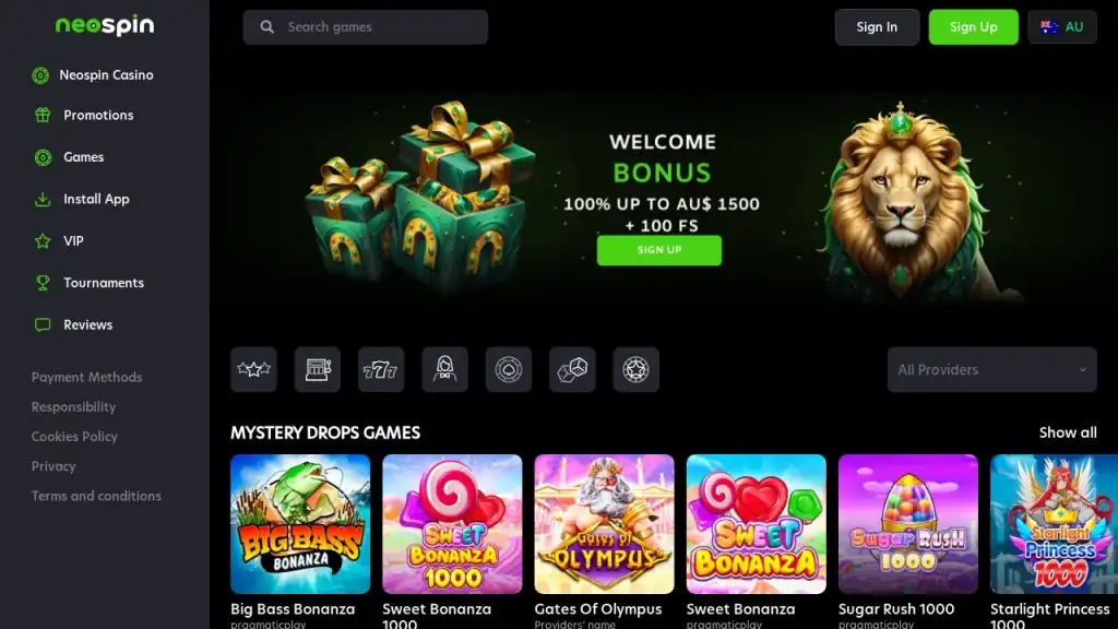 Neospin Online Casino Review 2026 official casino website screenshot