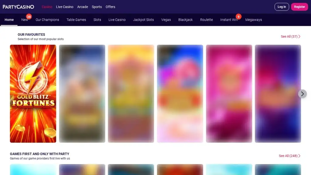 PartyCasino Review 2026 official casino website screenshot