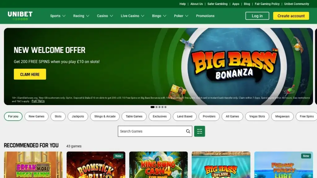 Unibet Casino Review 2026 official casino website screenshot
