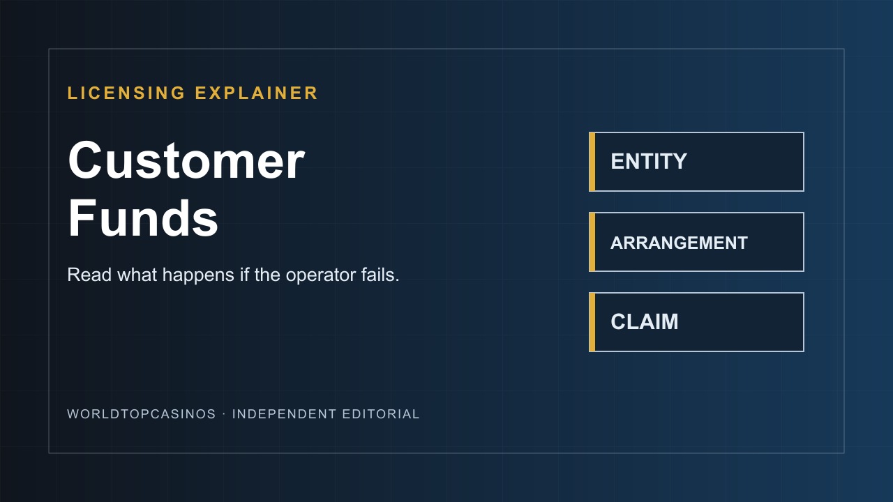 Editorial graphic reading “Customer Funds” beside separate boxes labelled entity, arrangement and claim.